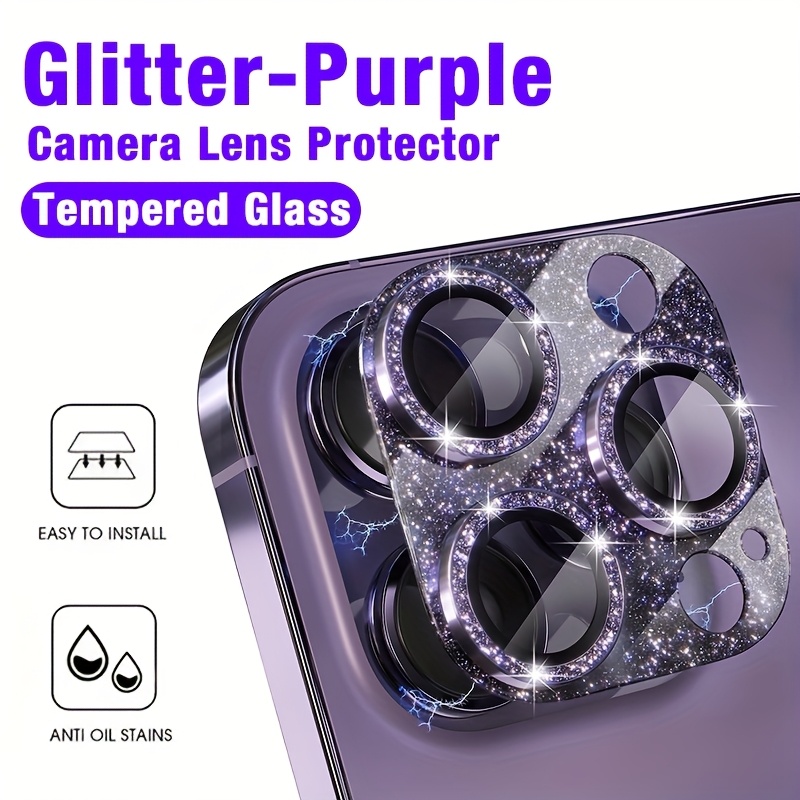 Tempered Glass Screen 9H - Protecteur d'objectif d'appareil photo violet pailleté,